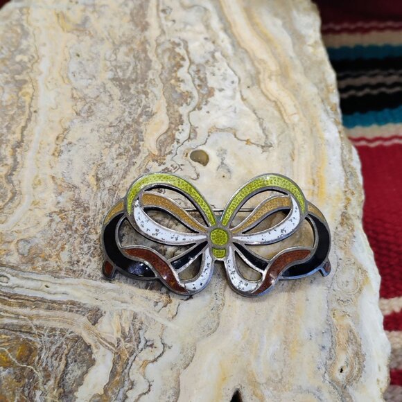 VTG Margot De Taxco Sterling Silver Enamel Bow Ribbon Knot Brooch Pin Mexico - Picture 3 of 10